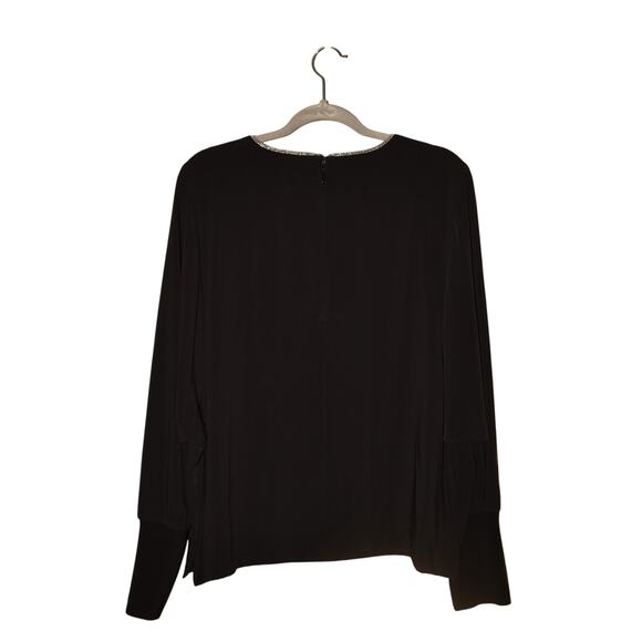 CHICO'S $89 Black Long Sleeve Beaded‎ Neck Blouse Ribbed Cuffs Chico's 3 / US XL - Picture 2 of 3